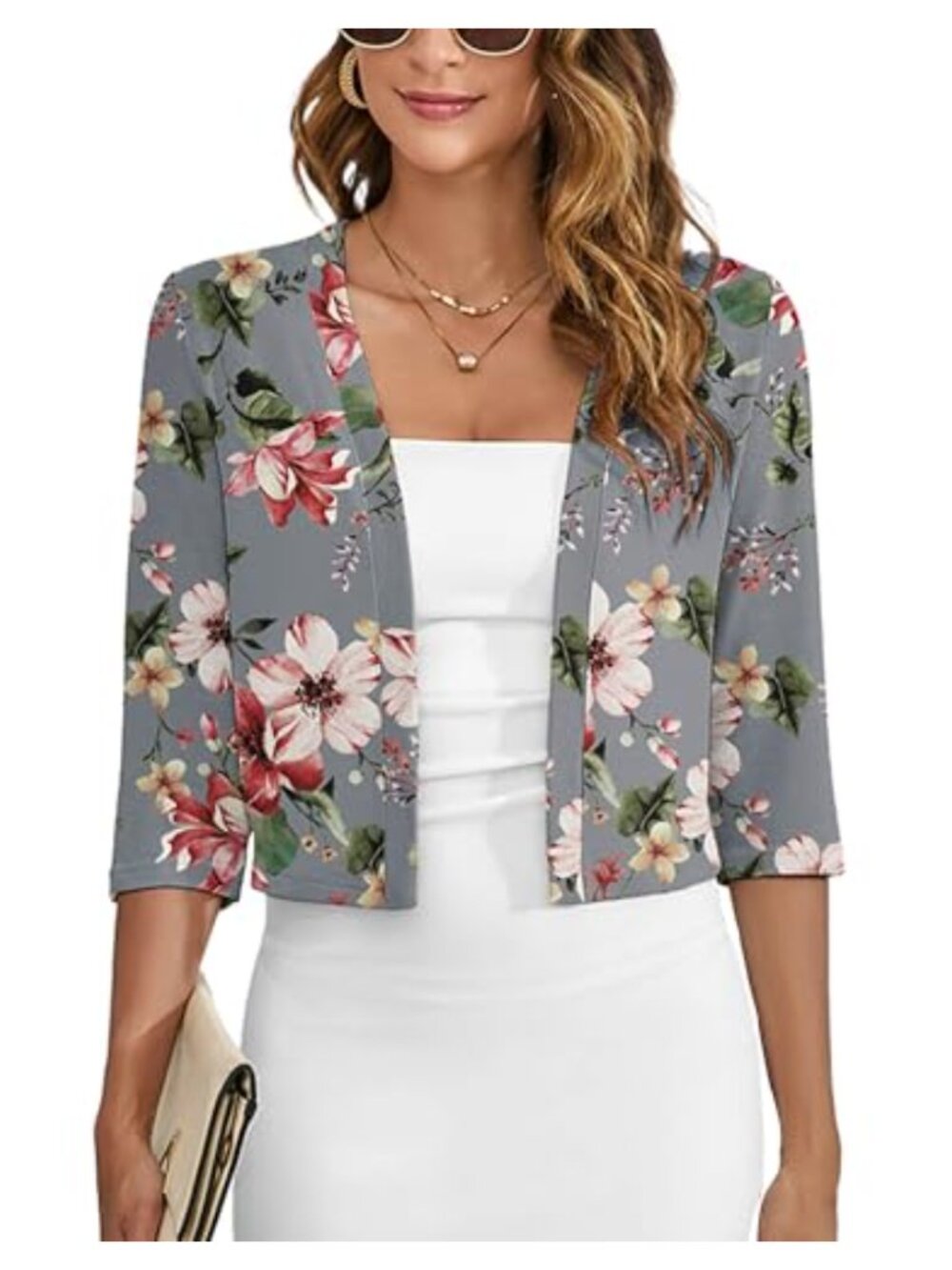 Womens Shrug Lightweight 3/4 Sleeve Open Front Crochet Cardigan for Dresses